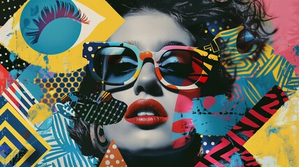 Retro collage of 80s and 90s pop culture and psychedelic patterns