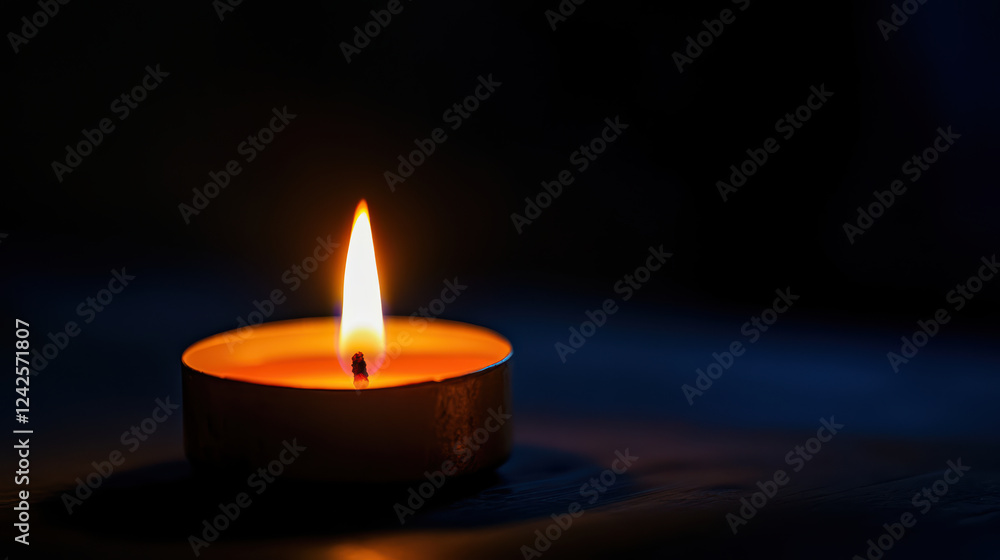 Aufkleber close up of flickering candle flame illuminating dark background, creating warm and serene atmospher