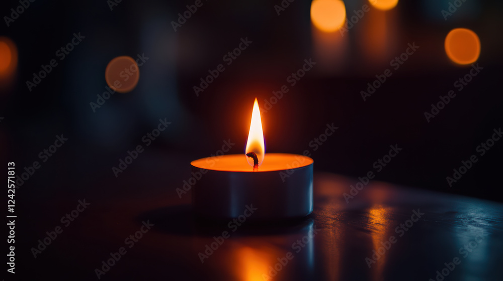 Aufkleber close up of flickering candle flame illuminating dark background, creating warm and inviting atmosph
