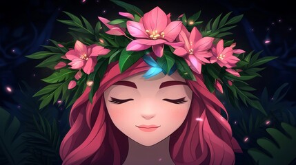 Fototapeta premium Serene Forest Nymph with Floral Crown