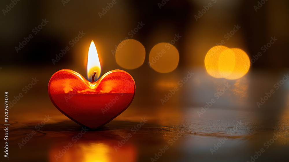 Aufkleber glowing heart shaped candle radiates warmth in cozy setting, creating romantic atmosphere with soft 