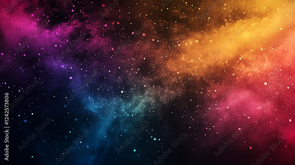 Wall mural golden sparkling particles in dark space black dust particles on dark background with soft glow