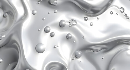 Metallic liquid mercury texture background. Smooth, reflective silver droplets merging together