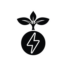 sustainable icon. green energy vector. tree and lightning symbol. reuse, recycle, net zero, green energy, eco friendly concept. Solid design style