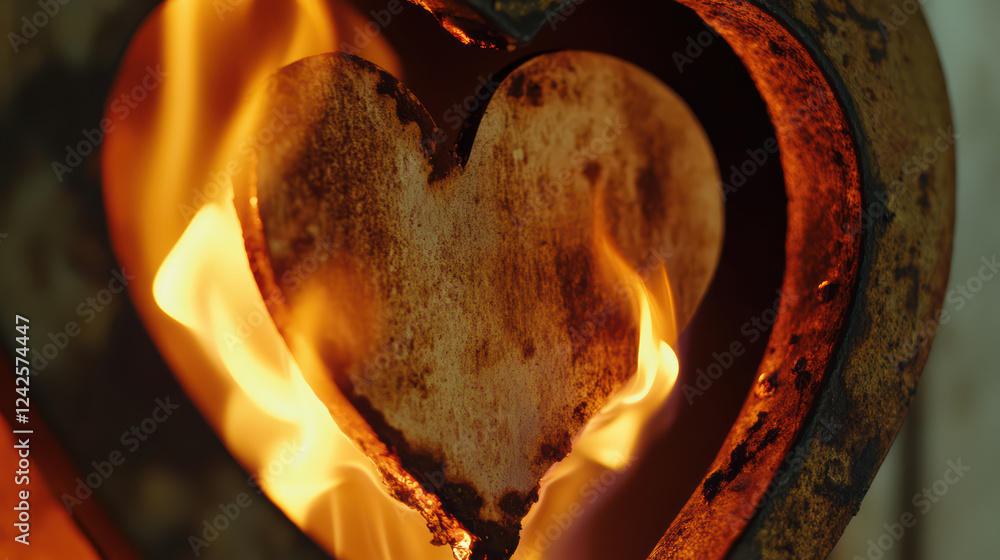 Aufkleber close up of flame flickering within heart shaped lantern, creating warm and inviting atmosphere. glo