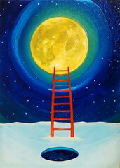 Oil painting, moonlit night. Oil painting.