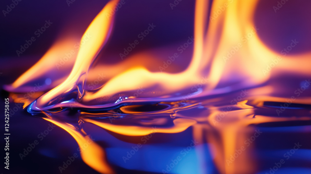 Aufkleber close up of vibrant flames reflecting off glossy surface, creating mesmerizing interplay of colors a