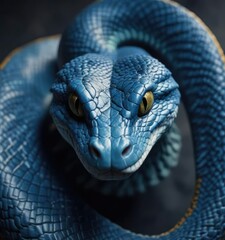 Fototapeta premium Top view of blue viper snake showing its unique facial features, snake, reptile, top view