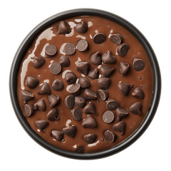 Fototapeta premium chocolate chip pudding in a dark bowl top view isolated on transparent white background, clipping path