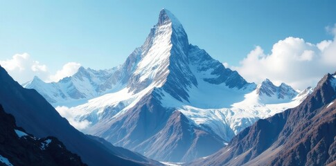 Towering mountain peak with a glacier and snow-capped summit, glacier, snow