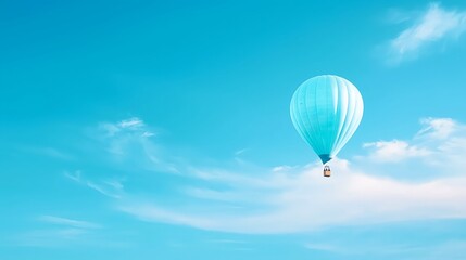 Light Blue Hot Air Balloon Soaring in a Bright Blue Sky