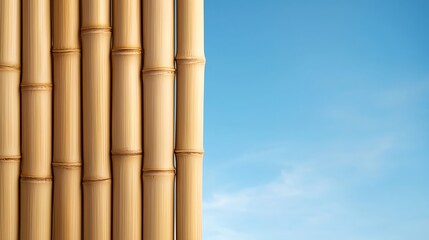 Light Brown Bamboo Fence Against a Vivid Blue Sky