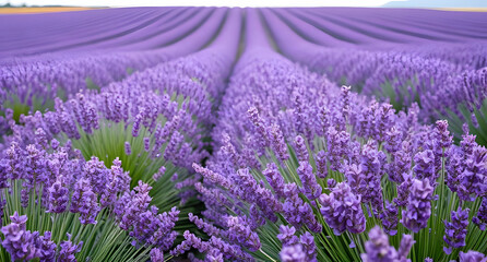Fototapeta premium Rolling lavender fields background. Endless purple flowers stretching to the horizon