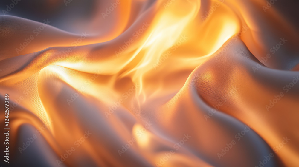 Poster close up of flame illuminating soft fabric, creating warm and inviting atmosphere. interplay of ligh