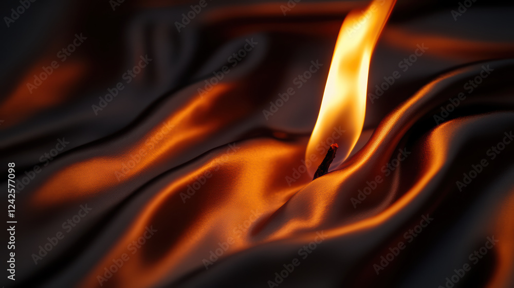 Poster close up of flame flickering against backdrop of soft, flowing fabric, creating warm and inviting at