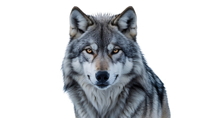 Obraz premium Majestic Grey Wolf Staring Directly – Realistic AI Generated Wildlife Illustration on Transparent Background 