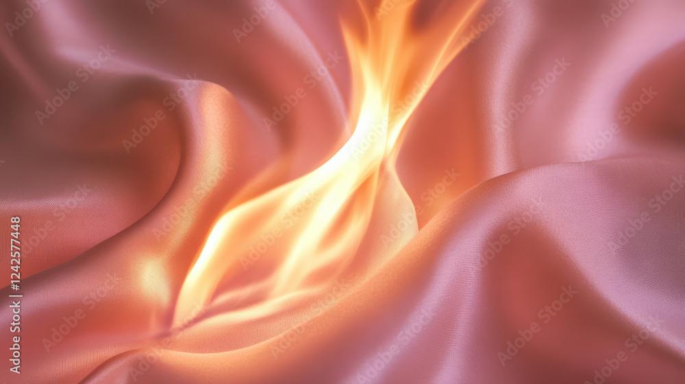 Aufkleber close up of flame on soft pink fabric, creating warm and inviting atmosphere. interplay of light and
