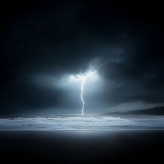 Lightning Strike Over Dark Ocean at Night