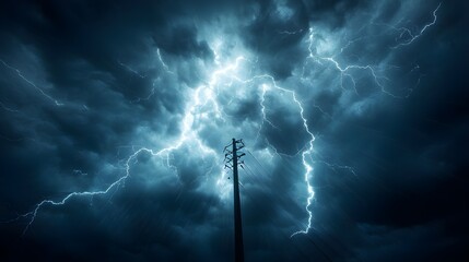 Lightning Strikes Power Line During Night Storm
