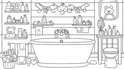 Cozy wooden bathroom, bath time, plants, shelves