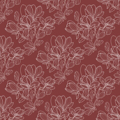Seamless pattern with white magnolia flowers
