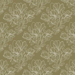 Seamless pattern with white magnolia flowers