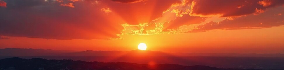 Fototapeta premium Warm orange hues dance across the horizon as a burning sky sunset unfolds, natural, atmosphere, sky