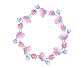 Beautifull wreath with flowers. Watercolor
