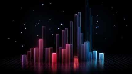 Fototapeta premium 3D isometric gradient with glowing vertical light lines, stars, and soft bokeh effect isolated on a black background, minimalist design for digital presentations
