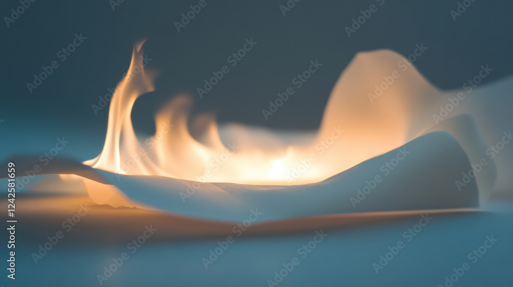 Aufkleber close up of flames licking surface of glowing paper, creating intense and captivating visual effect.