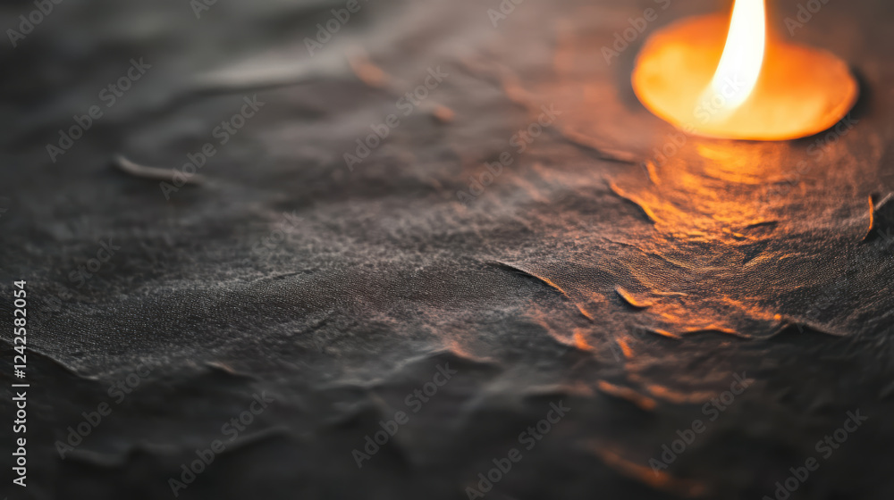 Aufkleber intense close up of flickering flames on textured surface, creating warm glow and dramatic shadows. 
