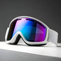 Stylish White Ski Goggles with Reflective Lens on a Dark Background
