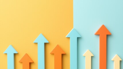 A colorful graphic featuring upward arrows, symbolizing growth, progress, and positive trends against a vibrant background.