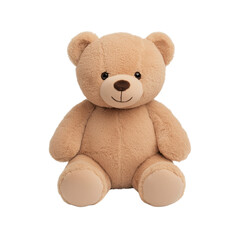 Fototapeta premium A plush teddy bear with a friendly smile, soft fur, and round ears, sitting upright in a cuddly pose.