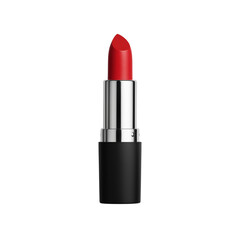 Obraz premium A vibrant red lipstick with a sleek silver and black casing, showcasing a sharp, pointed tip.
