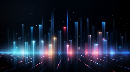 3D isometric gradient with vertical lines of light, stars, and a bokeh effect, isolated on a black background, perfect for digital presentations