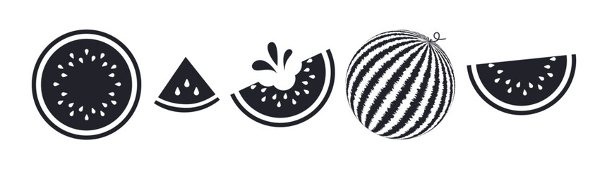 Watermelon silhouette fruit clipart set. Watermelon icon and symbol hand drawn clip art collection fruits drawing elements vector illustration. 
