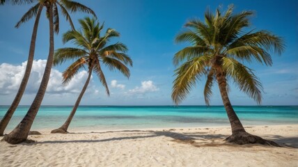 Obraz premium Serene Tropical Beachscape: Palm Trees and Azure Waters