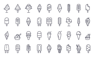 Ice cream outline clipart set. Popsicle and ice cream clip art icon and symbol in art line drawing and sketch summer collection in white background. 
