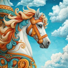 Colorful Carousel Horse with Wavy Mane Design