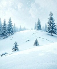 Winter wonderland with snow-covered slope and pine trees , peaceful, pine, slope