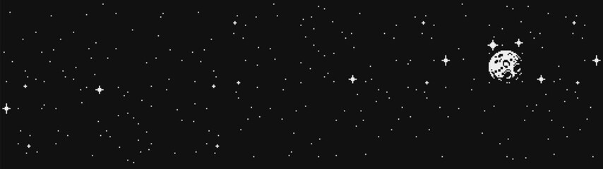 Moon pixel abstract background. Video game assets. Isolated vector illustration. Old school computer graphic style.