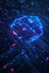 Obraz premium Glowing Circuitry Brain On Dark Background. Illustration For Intelligence Computing