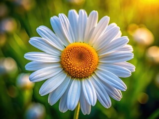 Fototapeta premium Delicate white daisy, yellow heart, explodes in macro detail. Spring's wildflower beauty, a nature close-up.