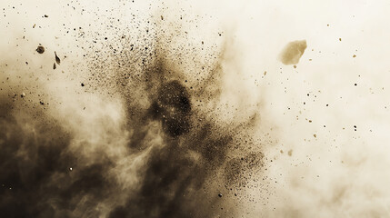 Dynamic display of transparent dust particles rising from a golden surface  dust cloud rising dramatically from the ground resembling a sandstorm with particles flying through the air creating  