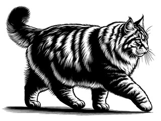 Beautiful cat in full-body, vector sketch, SVG, isolated on white background	