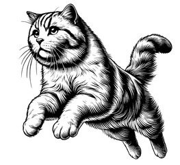 Beautiful cat in full-body, vector sketch, SVG, isolated on white background	