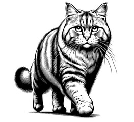 Beautiful cat in full-body, vector sketch, SVG, isolated on white background	