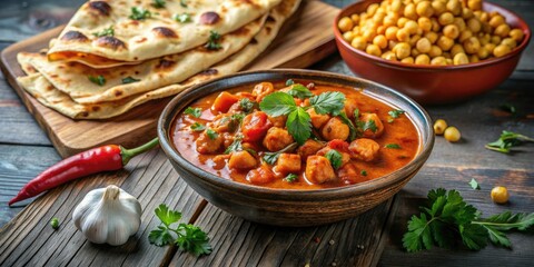 Fragrant spices simmer with chickpeas and tomatoes for a vibrant chana masala, best enjoyed with fluffy naan.