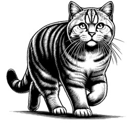 Beautiful cat in full-body, vector sketch, SVG, isolated on white background	